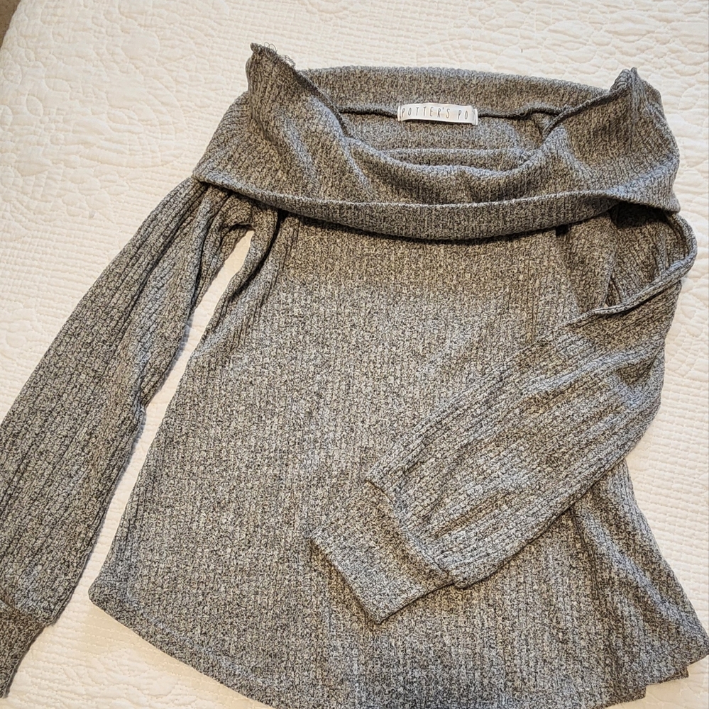 Cowl neck off shoulder top.